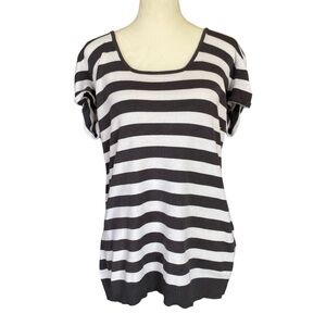 Derek Heart women's size 1X black and white striped stretchy top cinch sleeves